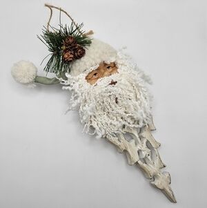 Rustic Charming Santa Claus White and Green Christmas Wall Hanging Ornament
